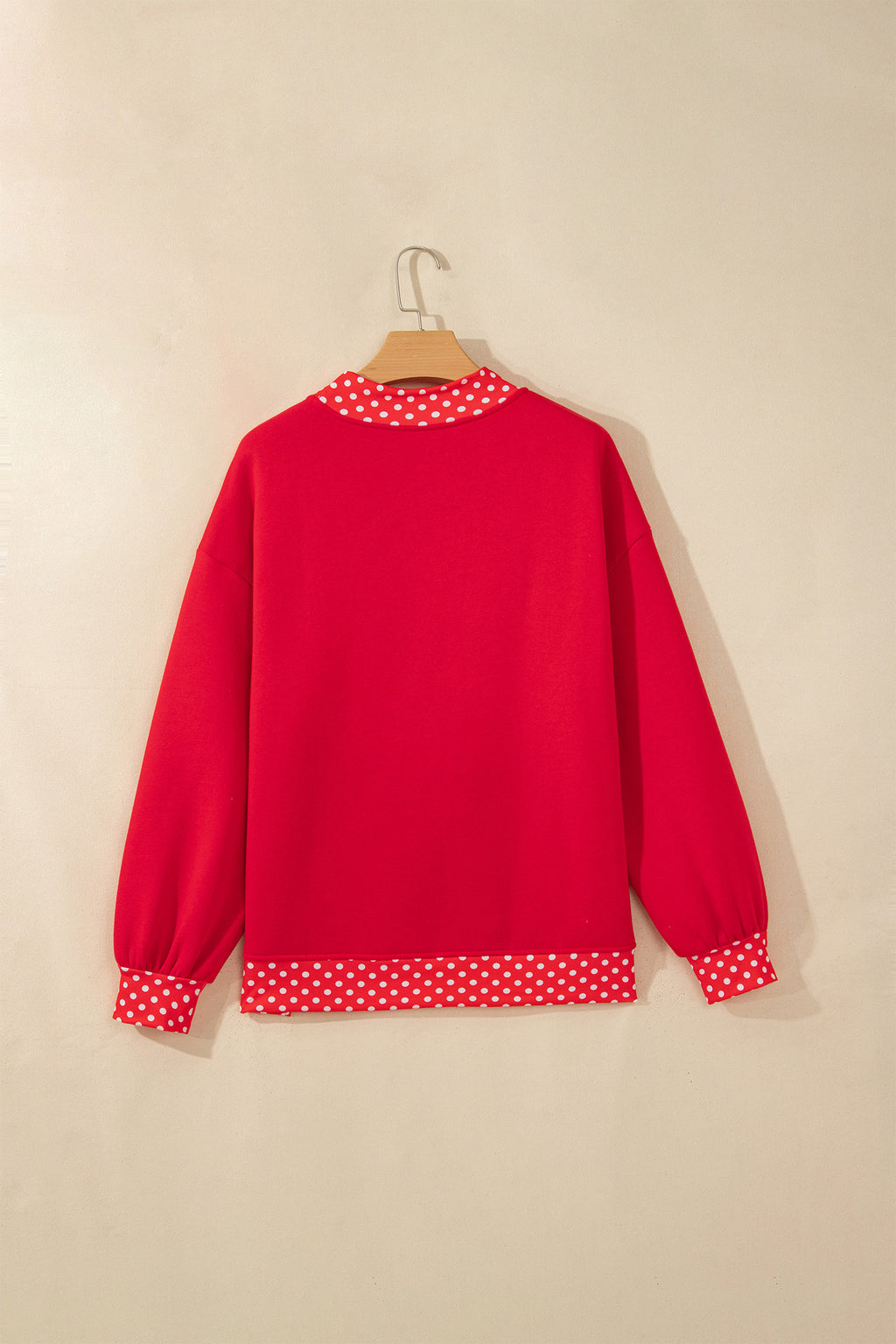 Tomato Red Polka Dot Letter Print Contrast Trim Mock Neck Sweatshirt PREORDER ETA 3 WEEKS