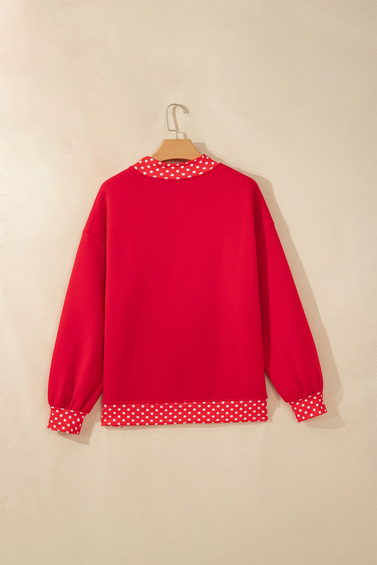 Tomato Red Polka Dot Letter Print Contrast Trim Mock Neck Sweatshirt PREORDER ETA 3 WEEKS