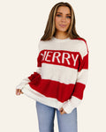 Red Stripe MERRY Drop Shoulder Long Sleeve Christmas Sweater PREORDER ETA 3 WEEKS