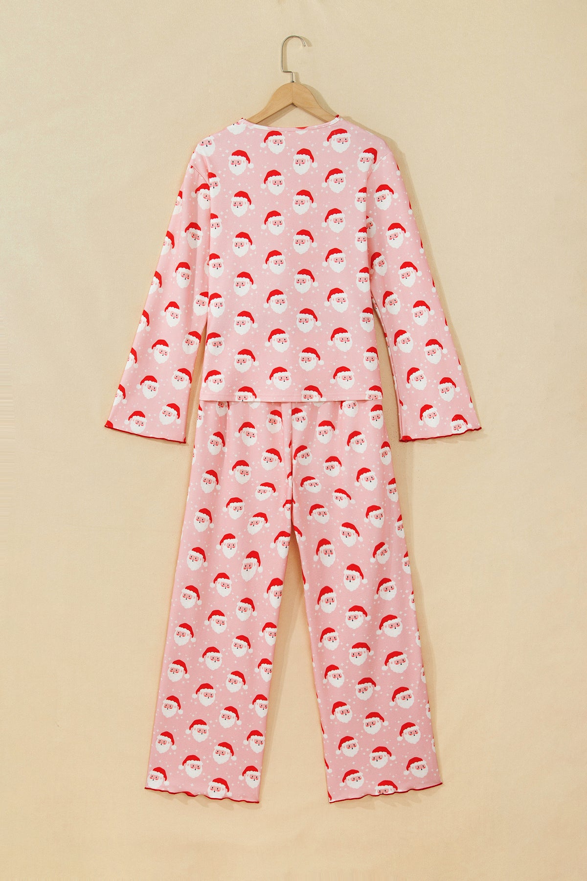 Pink Christmas Santa Print Frilled Button Front Long Sleeve Top Lounge Pant Set PREORDER ETA 3 WEEKS
