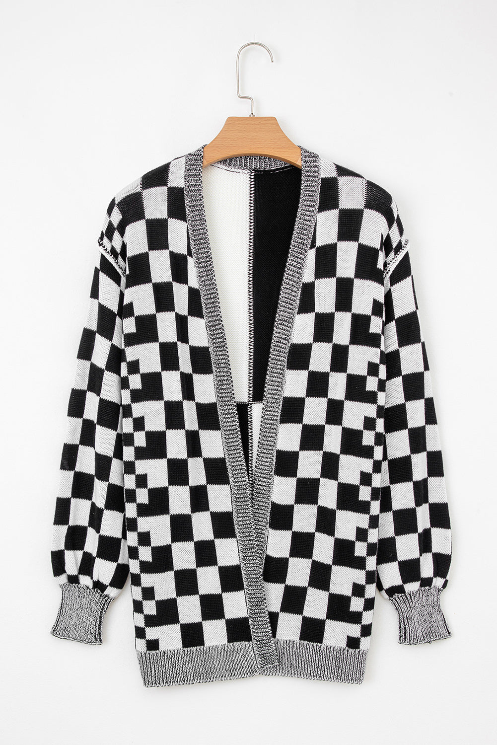 Black Checkered Open Front Drop Shoulder Cardigan PREORDER ETA 3 WEEKS
