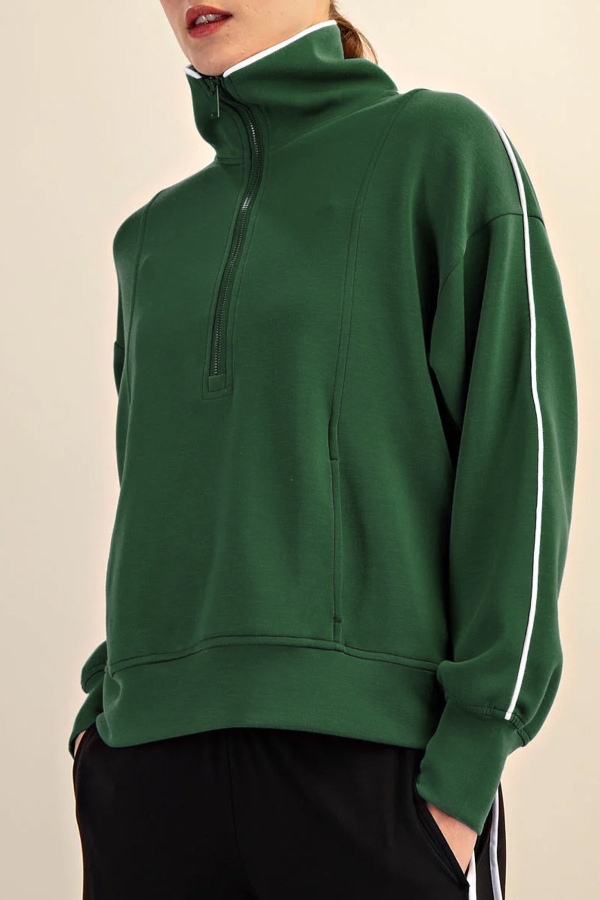 Sea Green High Neck Zip-Up Loose Fit Long Sleeve Sweatshirt PREORDER ETA 3 WEEKS