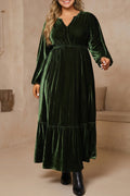 Blackish Green V Neck Long Sleeve Velvet Loose Fit Plus Size Dress PREORDER ETA 3 WEEKS