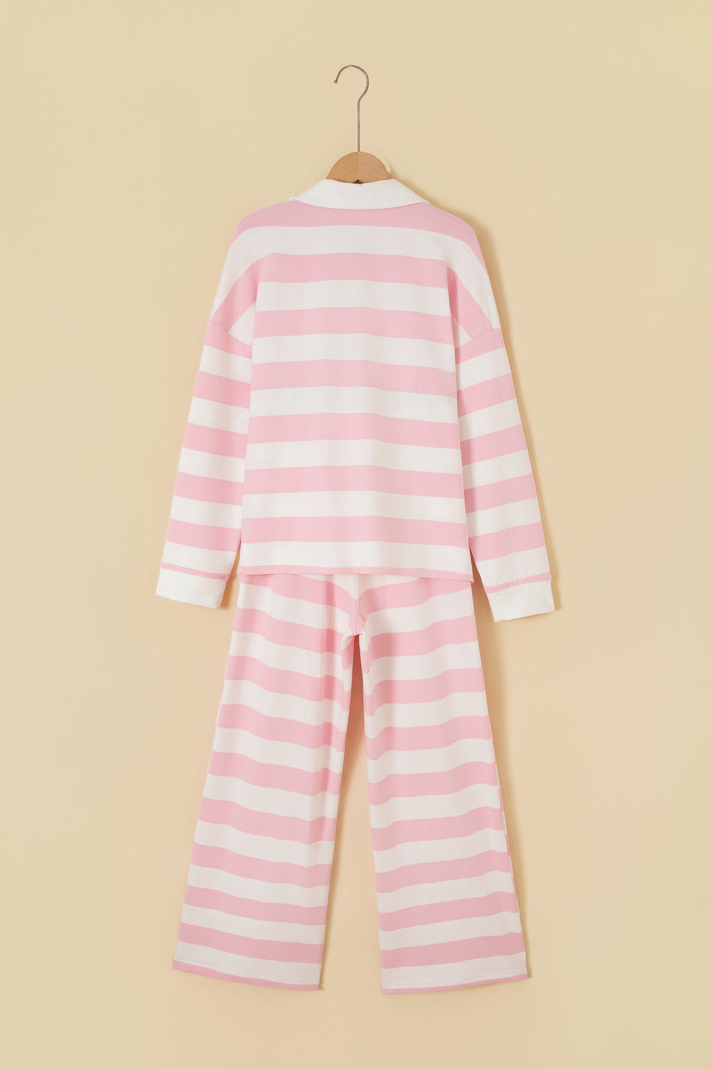 Pink Stripe Color Block Patchwork Zip Long Sleeve Top Elastic Waist Pants Set PREORDER ETA 3 WEEKS