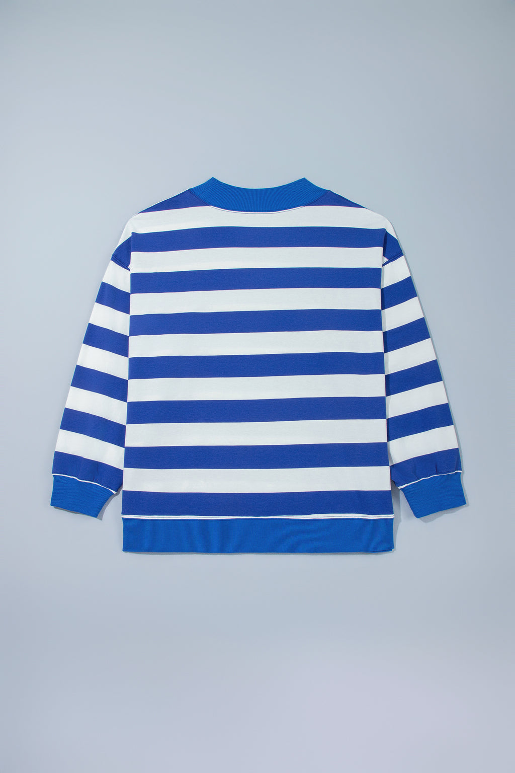 Blue Stripe Ribbed Trim Stand Neck Dropped Shoulder Plus Size Sweatshirt PREORDER ETA 3 WEEKS