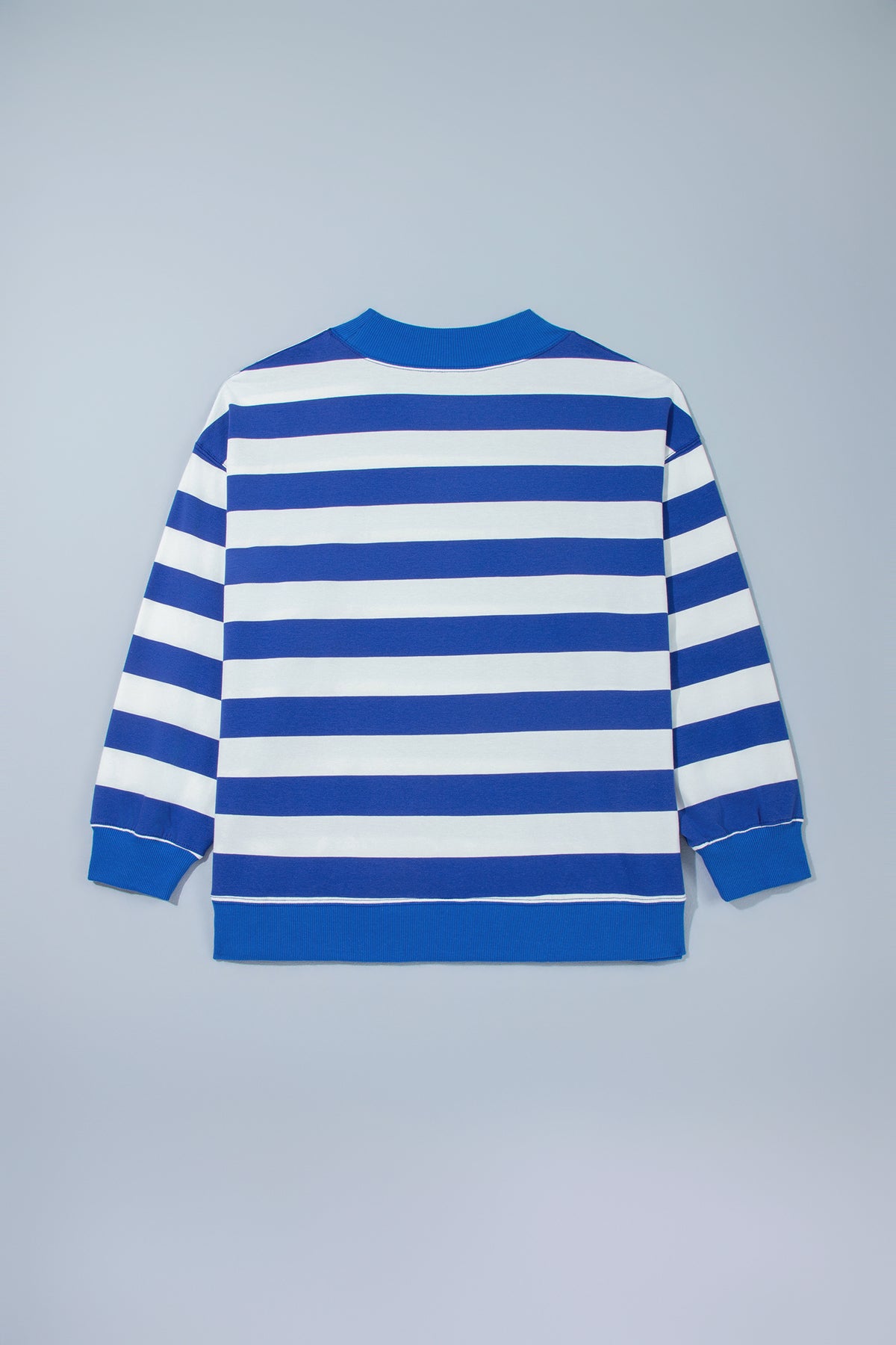 Blue Stripe Ribbed Trim Stand Neck Dropped Shoulder Plus Size Sweatshirt PREORDER ETA 3 WEEKS