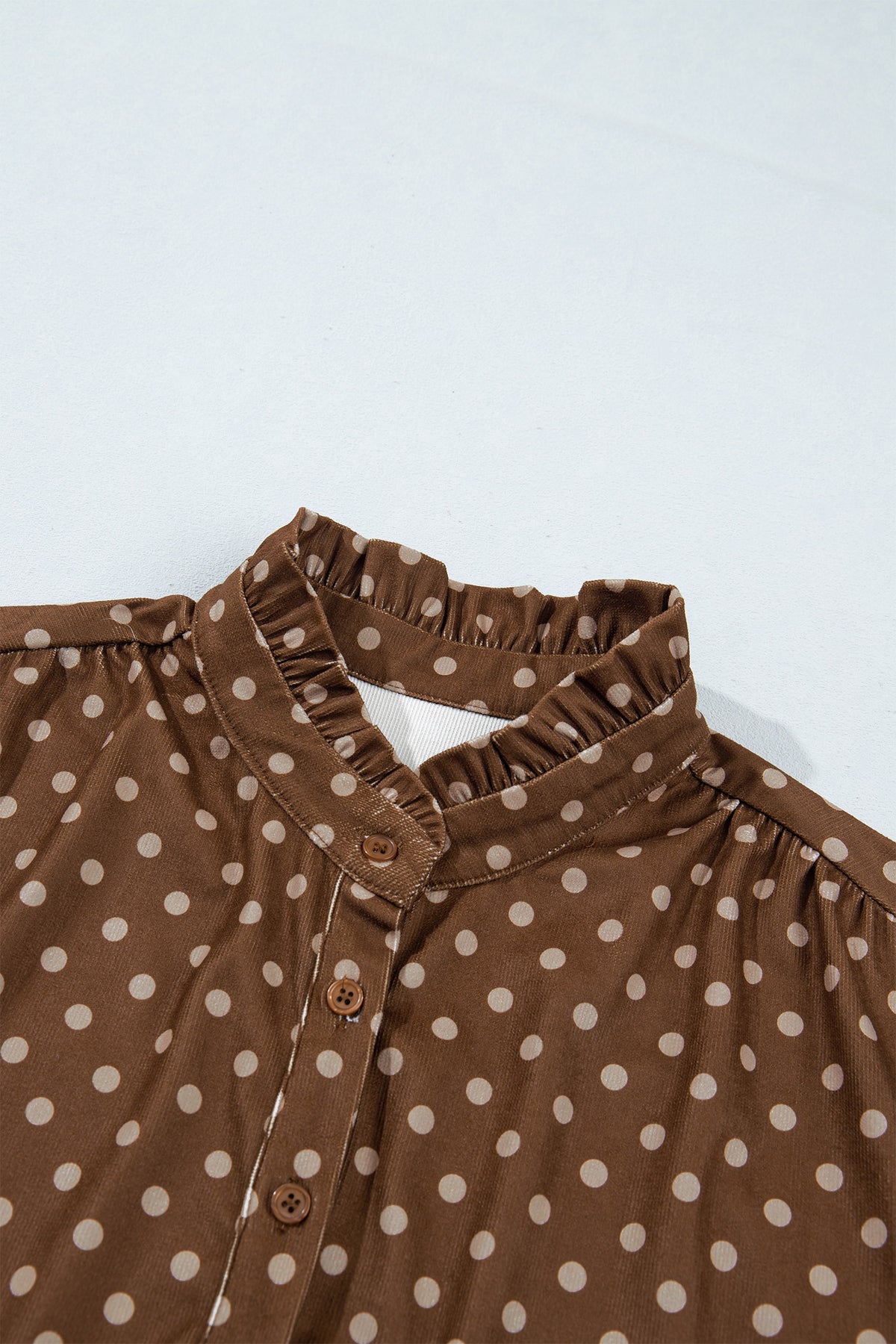 Brown Polka Dot V Neck Long Sleeve Button Shift Dress PREORDER ETA 3 WEEKS