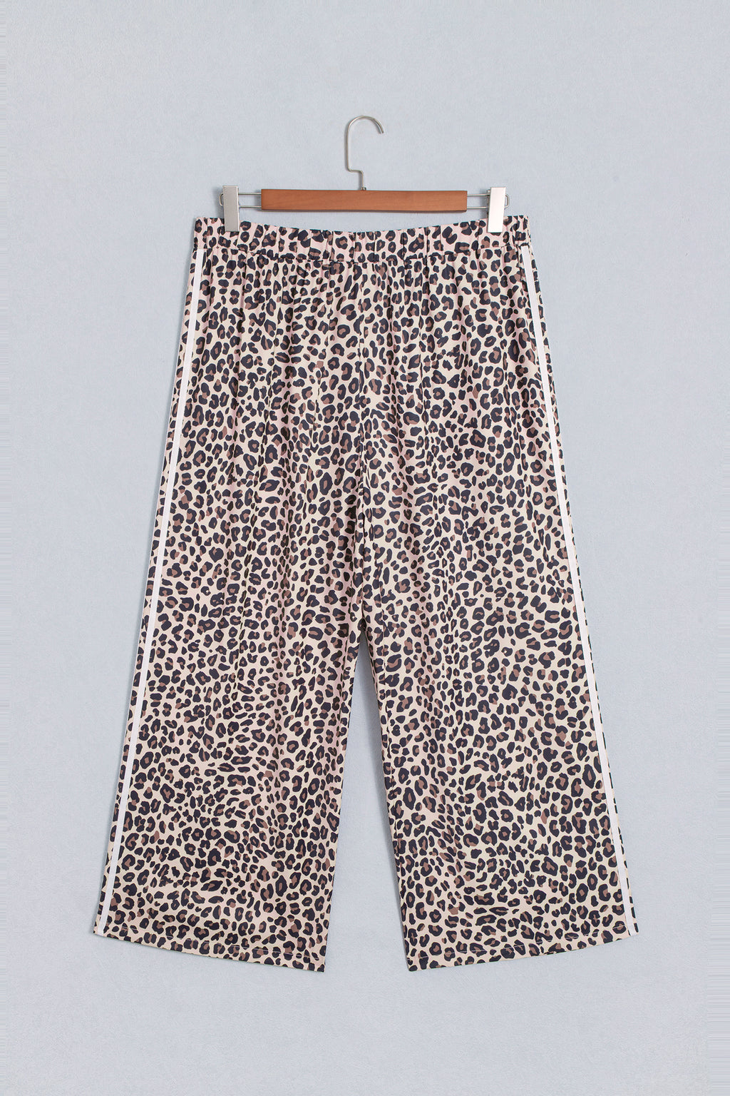 Beige Plus Size Leopard Print Side Stripes Detail Casual Pants PREORDER ETA 3 WEEKS