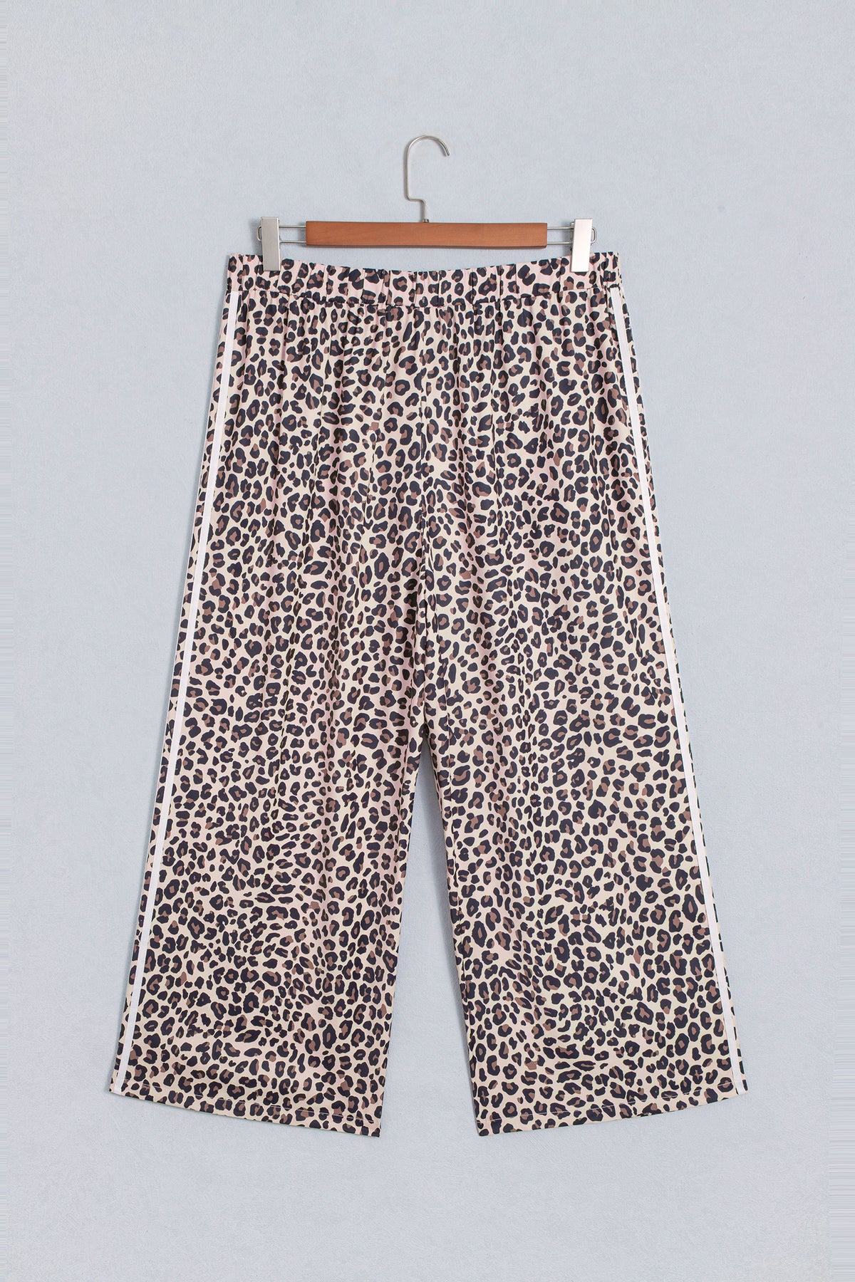 Beige Plus Size Leopard Print Side Stripes Detail Casual Pants PREORDER ETA 3 WEEKS