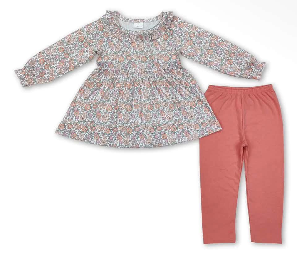 Floral peplum top and pink leggings set