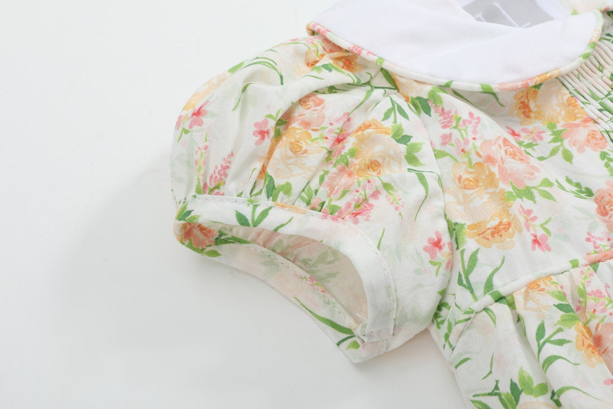 Floral Smocked Collared Bubble Romper