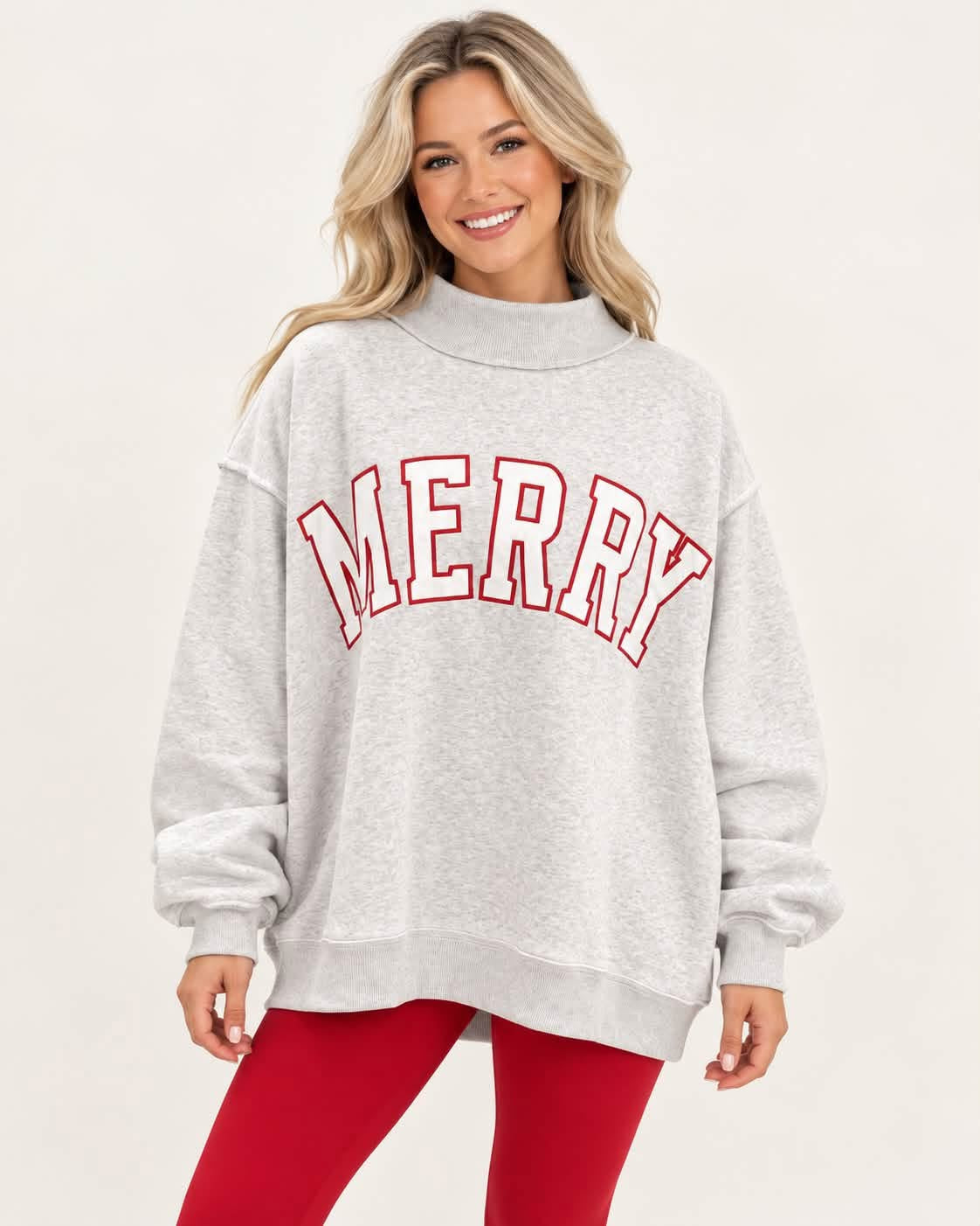 Gray MERRY embroidered high neck tunic sweatshirt