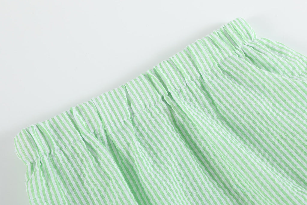 Green & White Stripe Watermelon Smocked Angel-Sleeve Dress & Bloomers