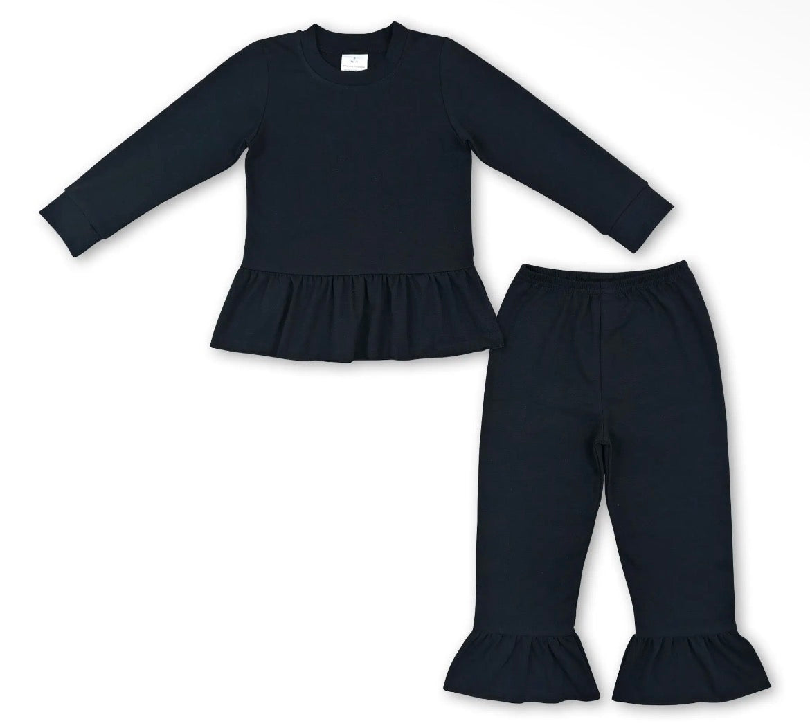 Kids peplum ruffle pants set black