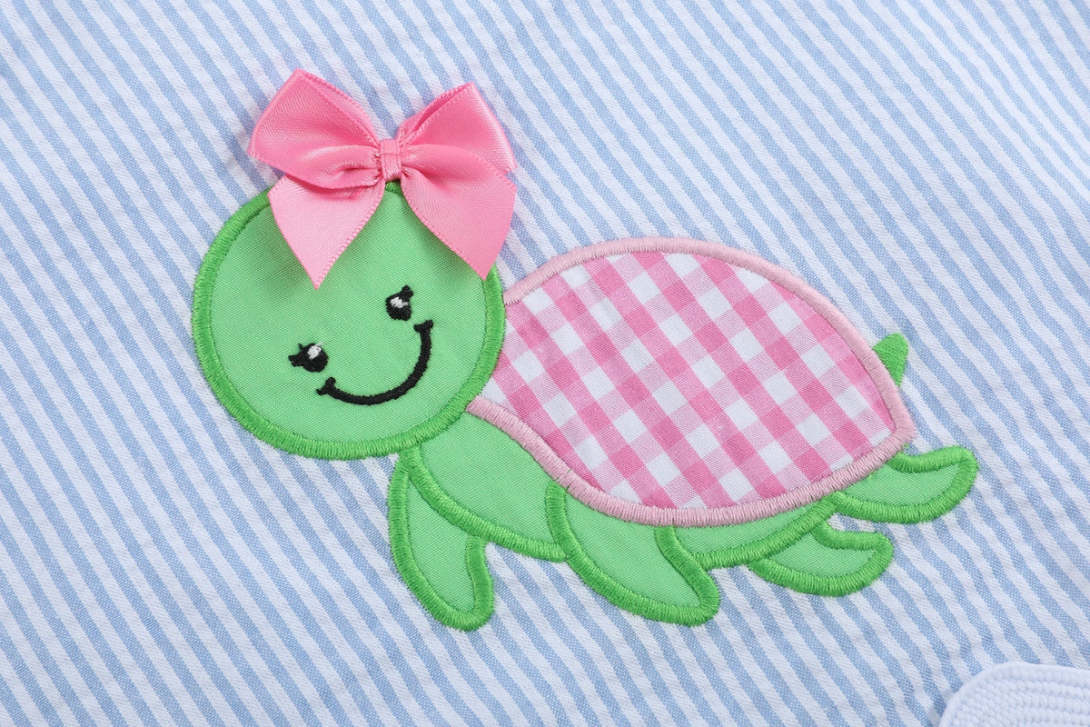 Light Blue Seersucker Turtle 2pc Bloomer Set