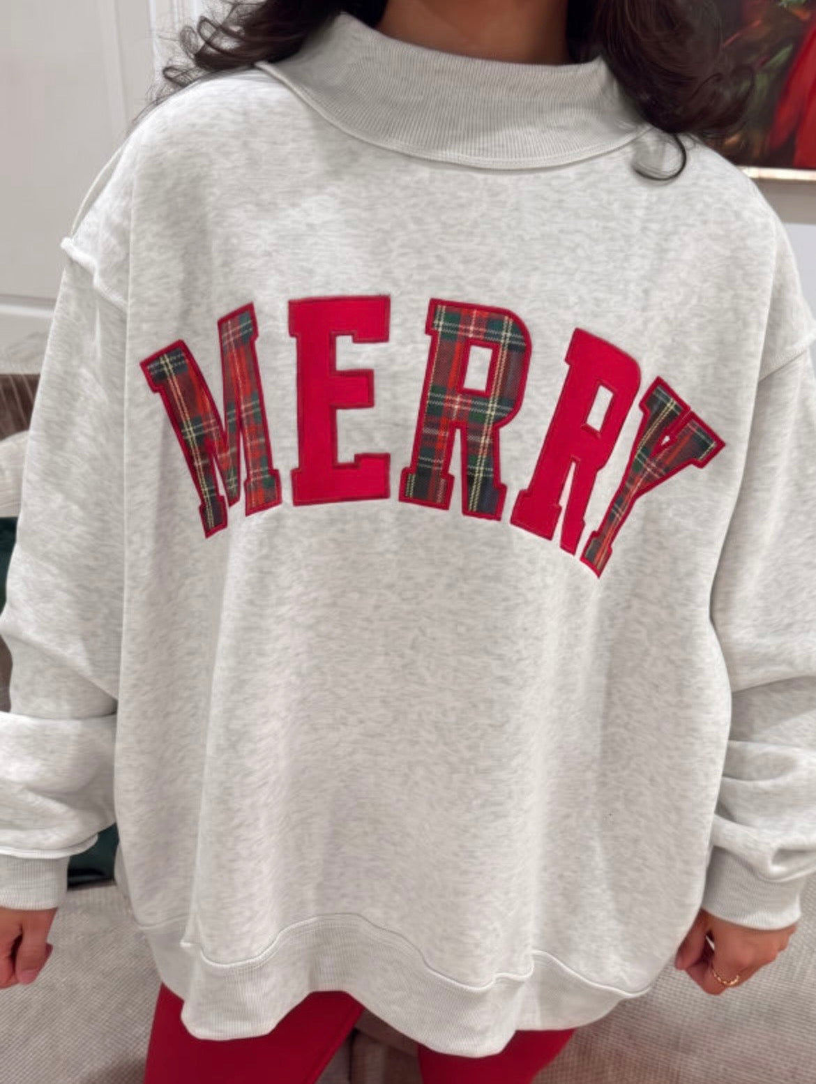 Light Grey Plaid MERRY High Neck Sweatshirt PREORDER ETA 3 WEEKS