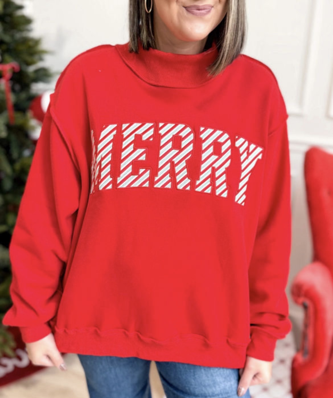 Fiery Red MERRY Stand Neck Sweatshirt PREORDER ETA 3 WEEKS