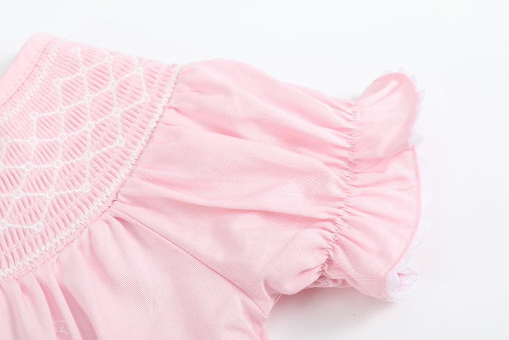 Pink and White Smocked Bubble Romper