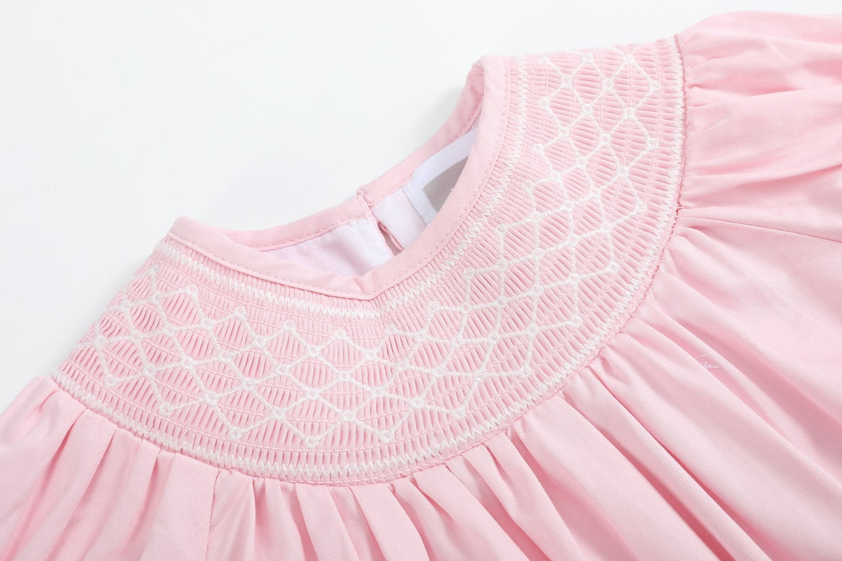 Pink and White Smocked Bubble Romper
