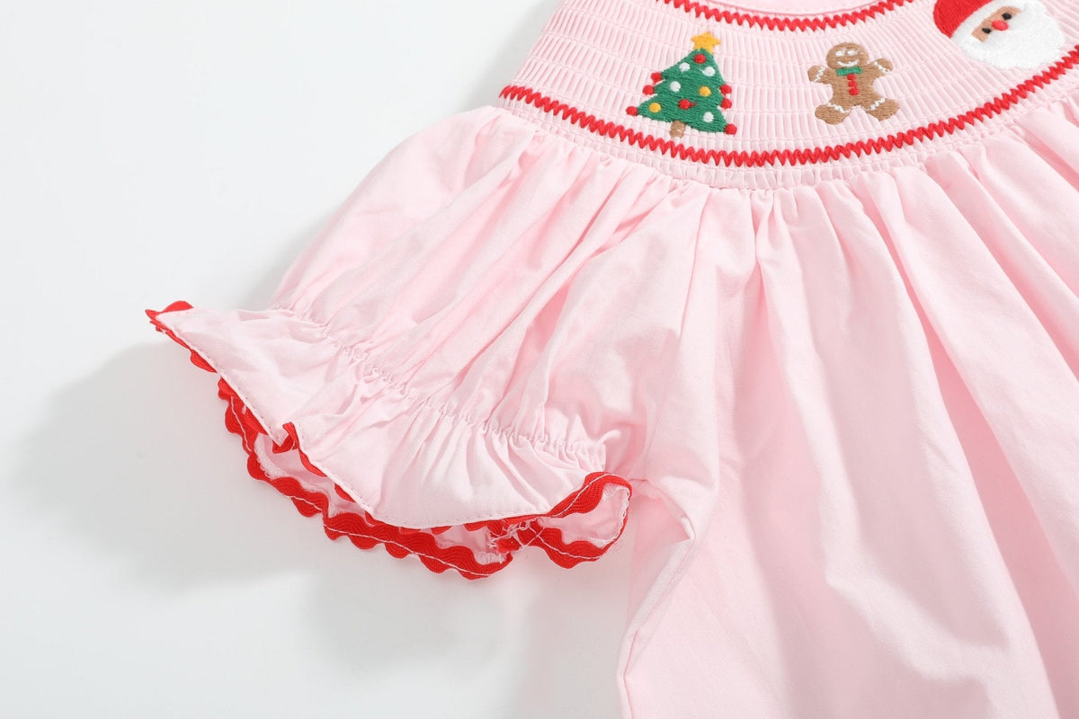 Pink Christmas Smocked Bishop Dress