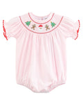 Pink Christmas Smocked Bubble Romper