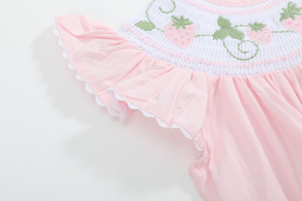 Pink Strawberry Vine Smocked Bubble Romper