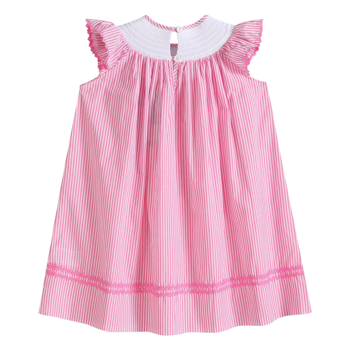 Pink Striped Flamingo Smocked Bishop Dress