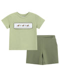 Pistachio Green Mallard Duck Smocked Shirt and Shorts Set