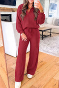 Racing red ribbed two piece pants set