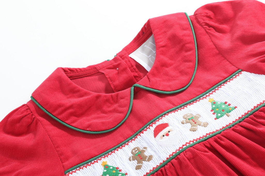Red Corduroy Christmas Smocked Dress