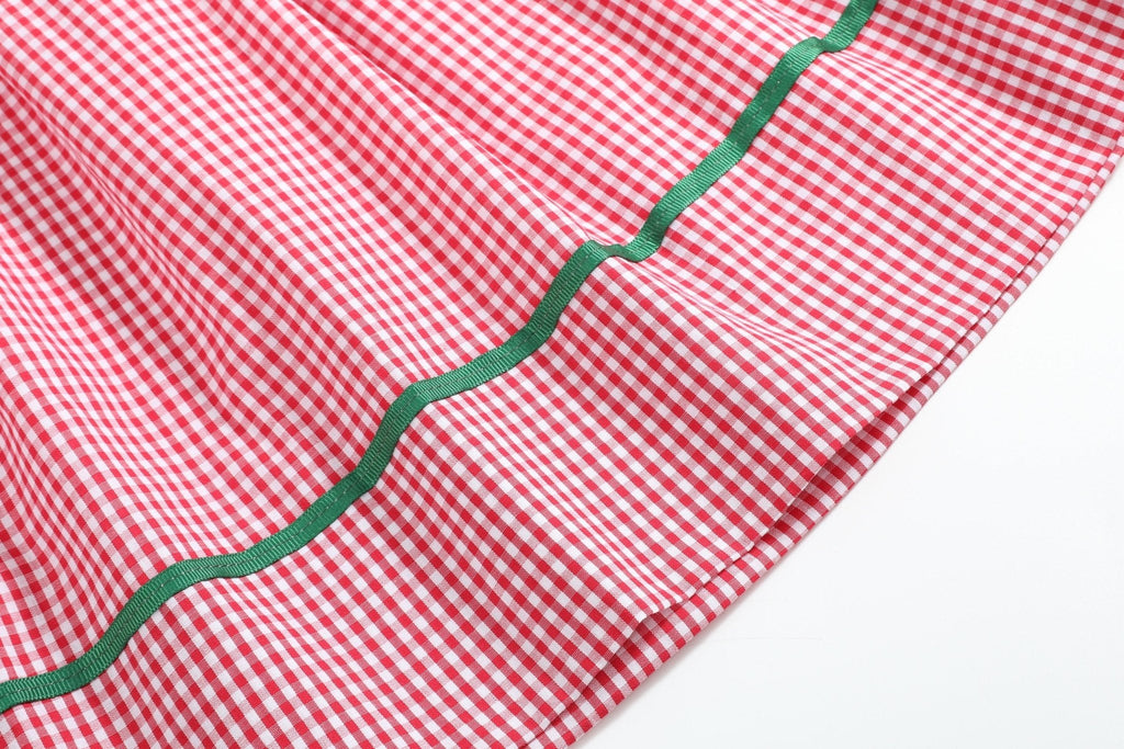 Red Gingham Apple Smocked Bishop Dress