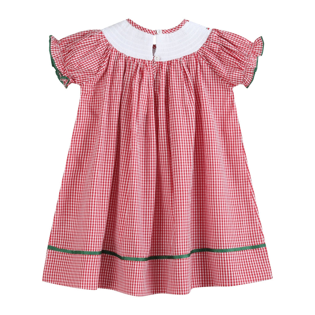 Red Gingham Apple Smocked Bishop Dress