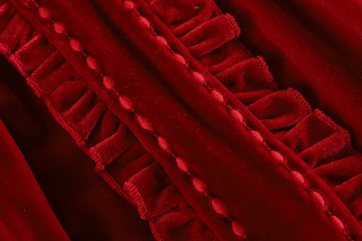 Red Velvet Ruffle Dress