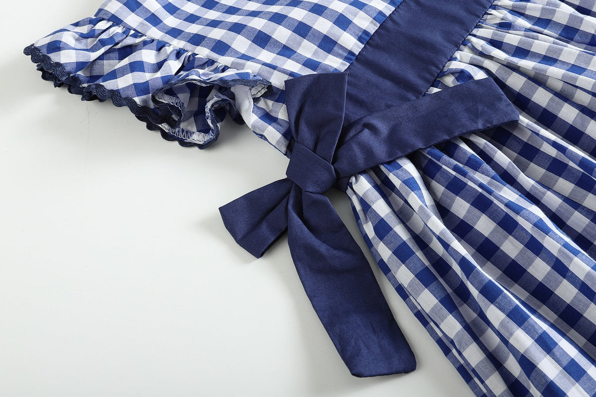 Royal Blue Gingham A-Line Dress