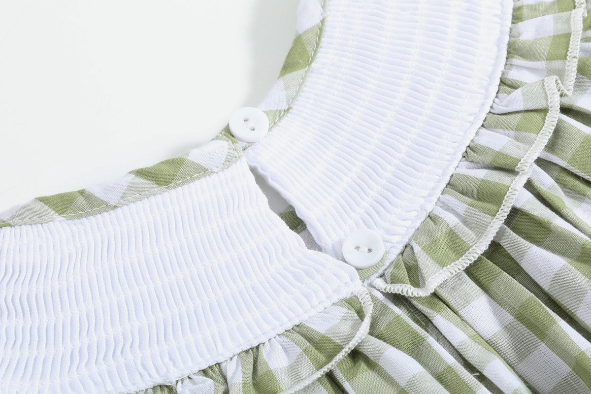 Sage Green Gingham Pumpkin Smocked Bishop Dress
