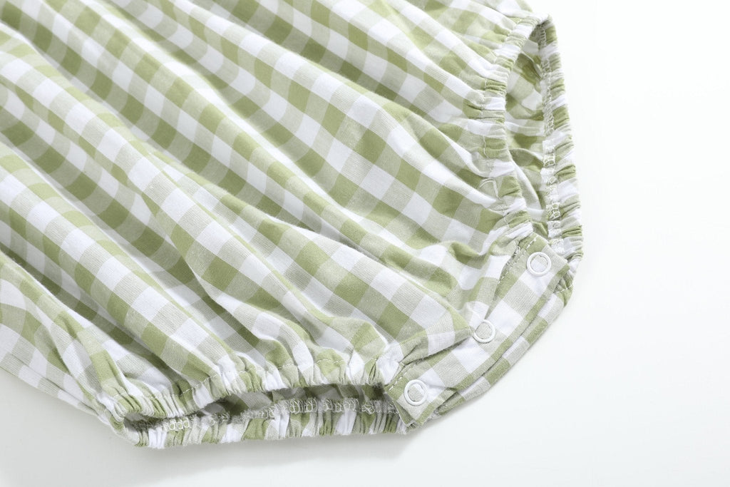 Sage Green Gingham Pumpkin Smocked Bubble Romper