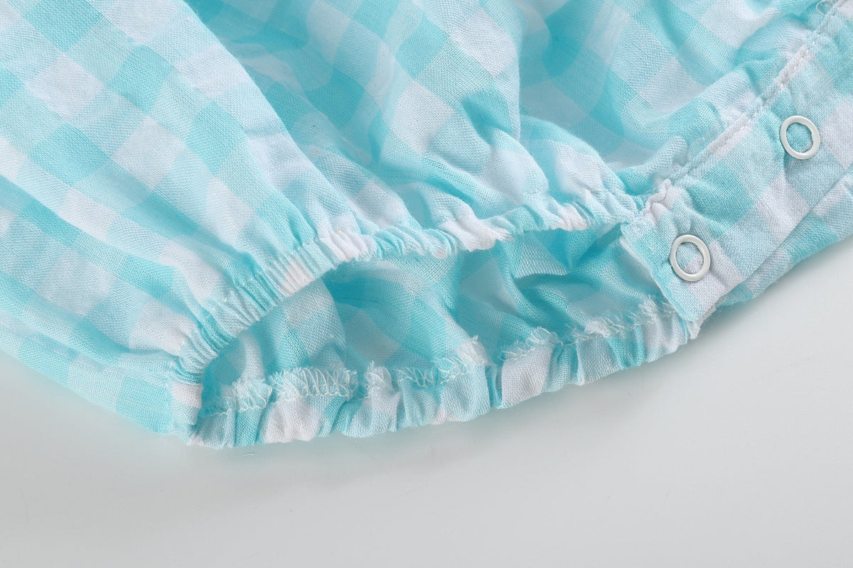 Turquoise Gingham Whale Smocked Flutter Bubble Romper
