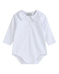 White Pointed Collar Button Romper All Year