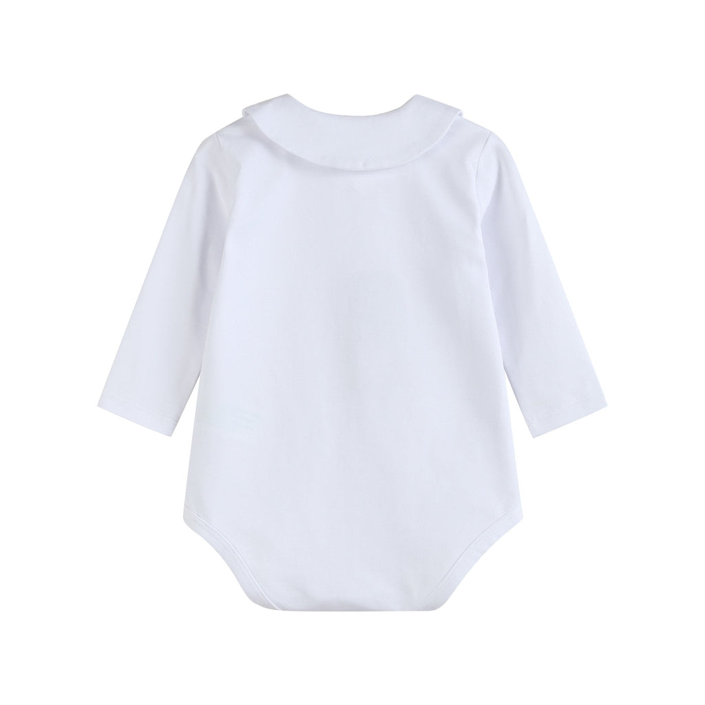 White Pointed Collar Button Romper All Year