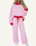 Light Pink Color Block Trim Long Sleeve Pullover Drawstring Shift Pants Set PREORDER ETA 3 WEEKS — ivory studio background