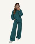 Green Stripe Dropped Shoulder Long Sleeve Top Elastic Waist Pants Casual 2pcs Set PREORDER ETA 3 WEEKS — ivory studio background