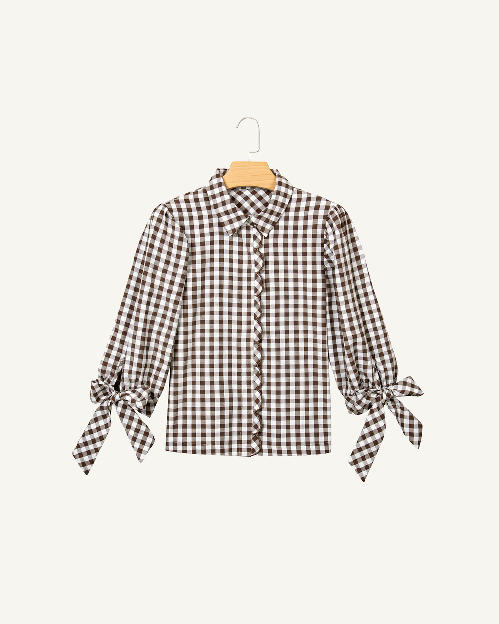 Brown Plaid Knot Half Sleeve Button Down Shirt PREORDER ETA 3 WEEKS — ivory studio background