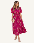 Red Floral Print Frilled V Neck Short Sleeve Ruffle Maxi Dress PREORDER ETA 3 WEEKS — ivory studio background