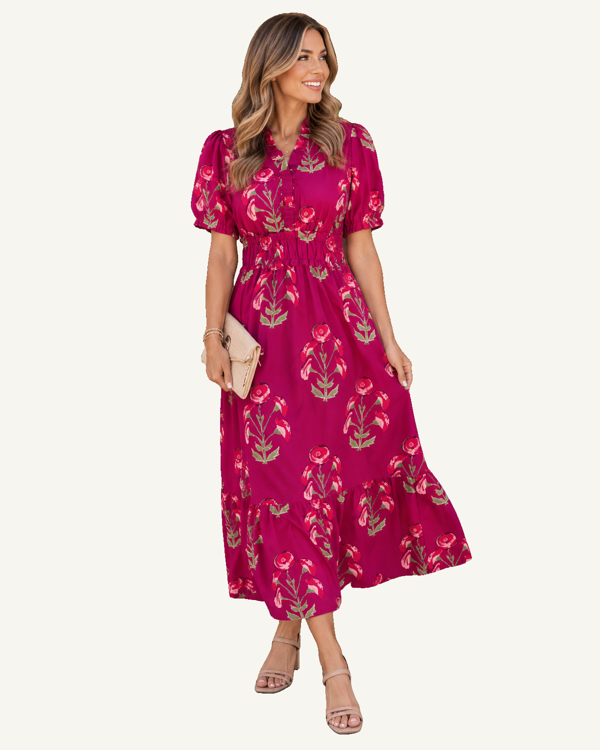 Red Floral Print Frilled V Neck Short Sleeve Ruffle Maxi Dress PREORDER ETA 3 WEEKS — ivory studio background