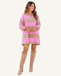Rose Stripe Striped Button Long Sleeve Short Shift Dress PREORDER ETA 3 WEEKS — ivory studio background