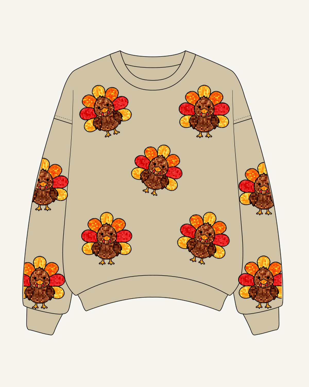 Khaki turkey sequin mom top — ivory studio background