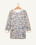 Beige Botanical Camo Print Long Sleeve Pocket Mini Dress PREORDER ETA 3 WEEKS — ivory studio background