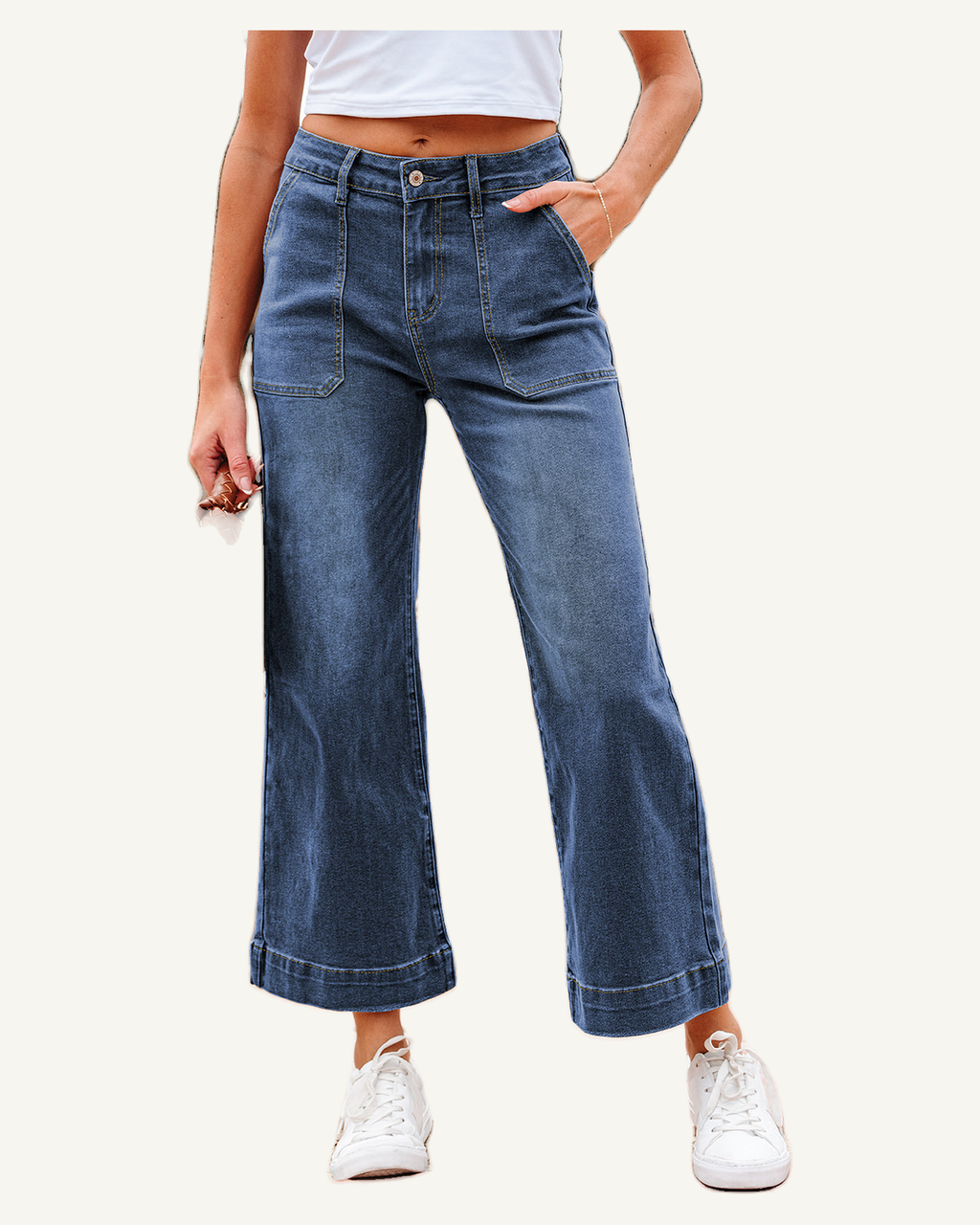 Ashleigh Blue Cropped High Rise Wide Leg Jeans — original photograph, ivory studio, 4:5