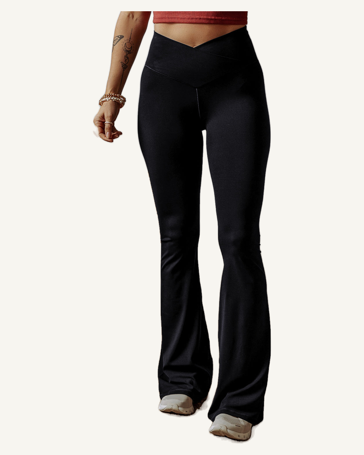 Black V Shape High Waist Flared Leggings — original photograph, ivory studio, 4:5