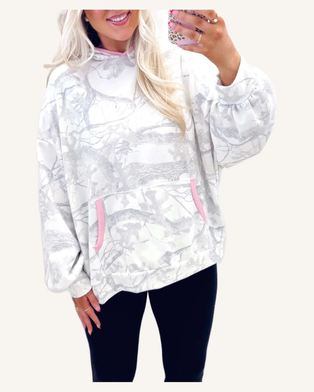 Gray Abstract Print Colorblock Long Sleeve Hoodie PREORDER ETA 3 WEEKS — original photograph, ivory studio, 4:5